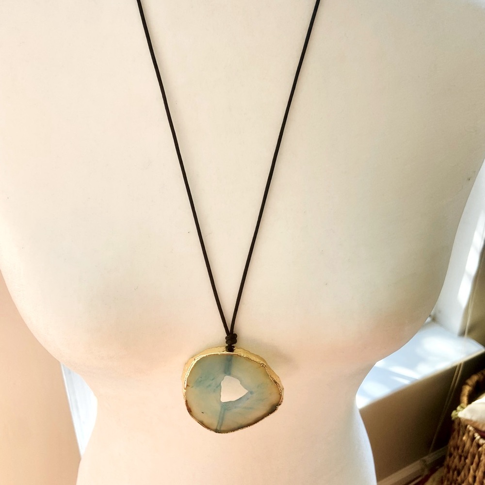 Large Ocean Blue Brazilian Agate Necklace.